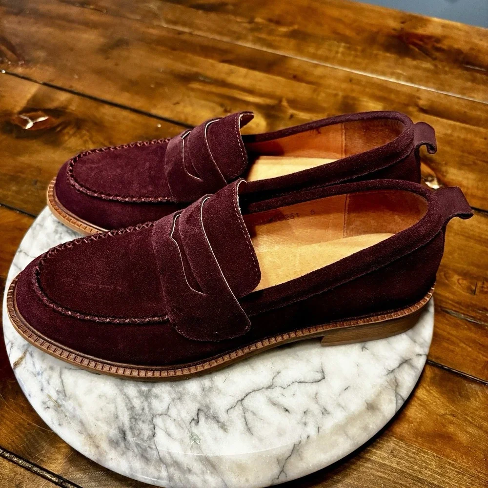 NEW! J.Jill Sofft® Mara Suede Comfort Penny Loafers Purple Plum Women‎ Sz 8